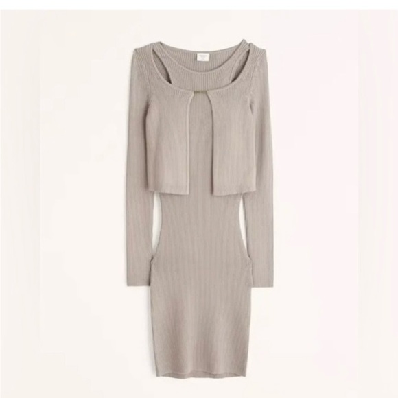 Abercrombie & Fitch Black Ribbed Mini Sweater Scuba Dress with Cardigan Black M - Picture 3 of 5